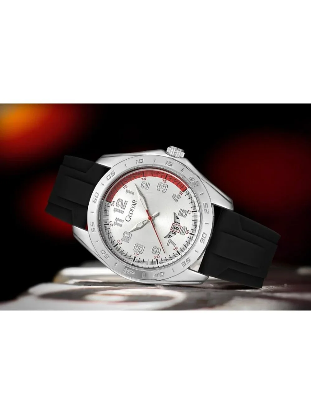 Men's Black Silver Analog Rubber Silicone Band Arabic Numbers Casual Wrist Watch
